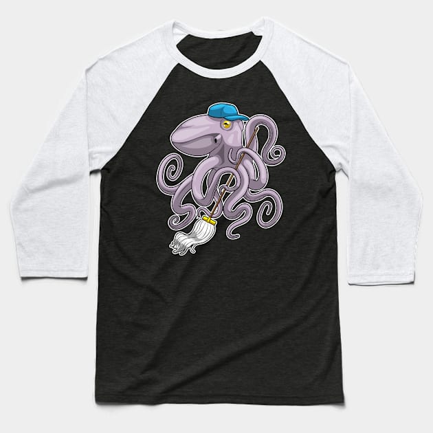 Octopus Cleaner Mop Baseball T-Shirt by Markus Schnabel
